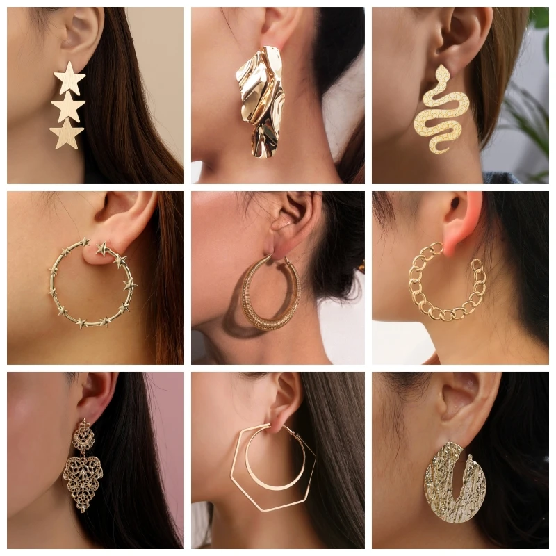 New European Exaggerated Dangle Earrings for Women Metal Geometric Statement Long Hanging Earrings Punk Personality Drop Earring