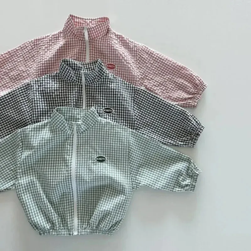 2025 11 الأولاد ملابس الصيف الدعاوى 2 قطعة منقوشة طويلة الأكمام سترة السراويل الكورية طفل رضيع تنفس سستة موضة الحماية من الشمس #6