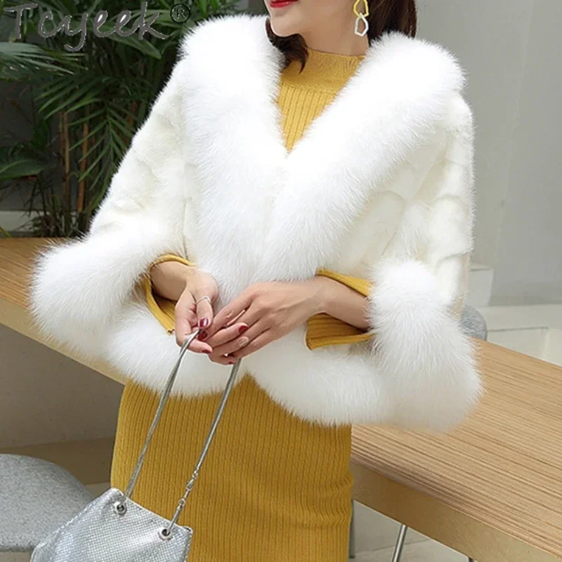 

Tcyeek Quality Whole Mink Fur Coat Women Elegent Fox Fur Collar Mink Cape Mink Fur Jacket for Women Casacos De Inverno Feminino