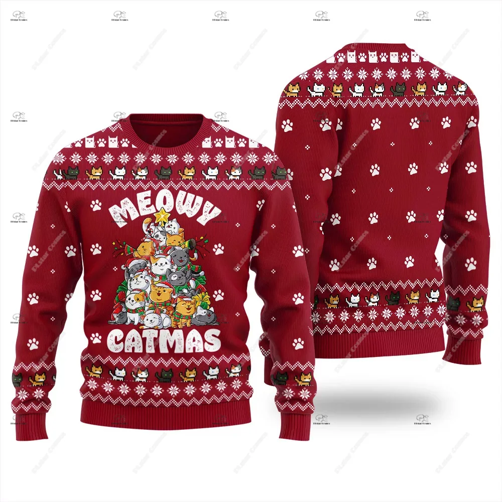 Christmas Santa Claus Pet Cat Knitted Ugly Sweater Graffiti Retro Vintage 3DPrint Pullover Harajuku Casual Funny Long Sleeves 20