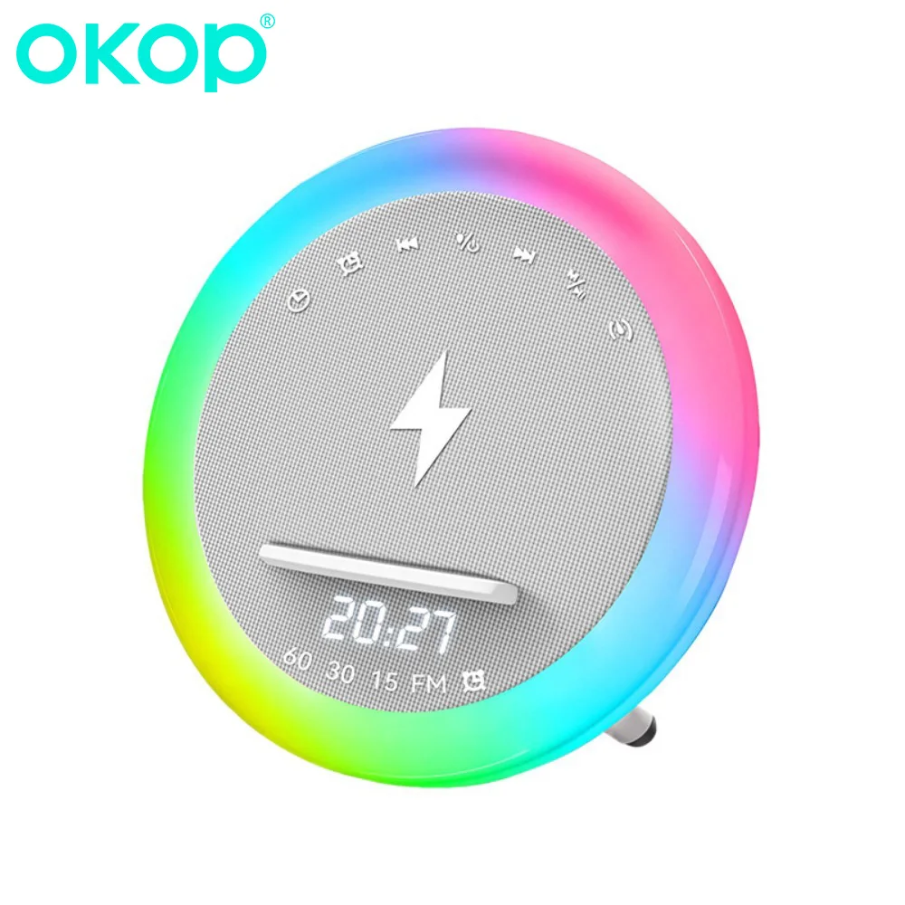 

OKOPwhite noiseBluetooth speaker LEDcolor lights clock alarm timer bedside wireless charging desktop speaker camping music party