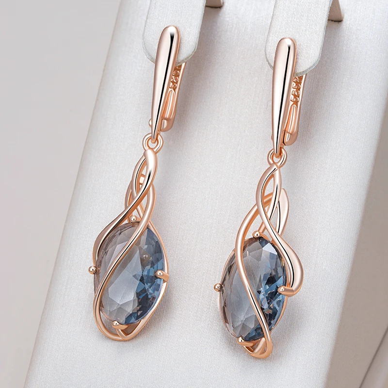Kinel Luxus 585er Roségold Farbe Tropfen Ohrringe für Frauen Einzigartige Geometrische Hohl Natürlichen Zirkon Zubehör Täglichen Edlen Schmuck