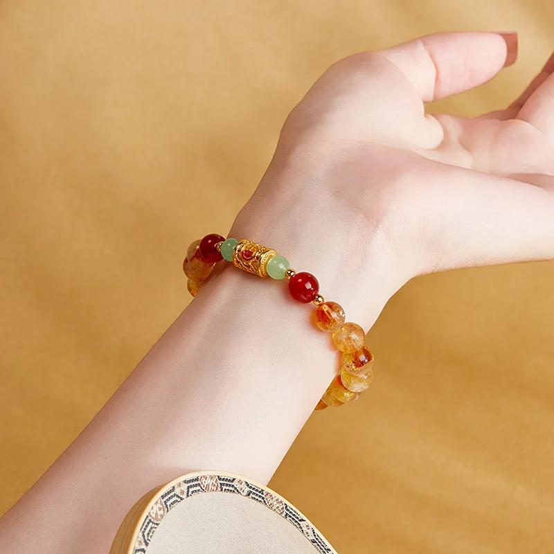 Huangjing Red Agate Hotan Jade Beads Bracelet for Women Fashion Charm Beautiful Stretch Bangles Couple Jewelry Gift