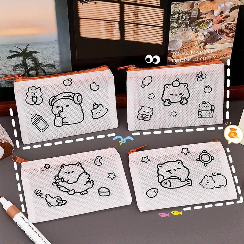 5 قطعة كابيبارا التحبيب رسم الكتابة على الجدران عملة جيب قلم رصاص حمل غير المنسوجة اللوحة القلم كيس طفل DIY بها بنفسك لعبة الإبداعية