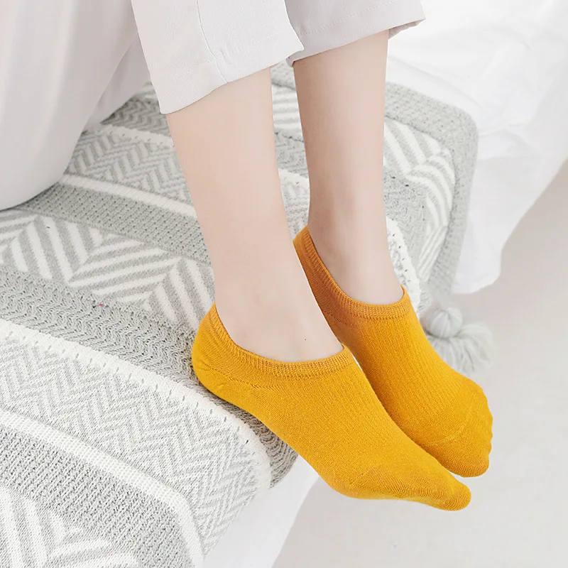 Bộ 5 Đôi Tất Nữ Cotton Lớp Silicone Chống Trượt Vô Hình Sock Dép Màu Trơn Nữ Mềm Mại Mắt Cá Chân Thuyền Tất Bộ 35-39 Kích Calcetines