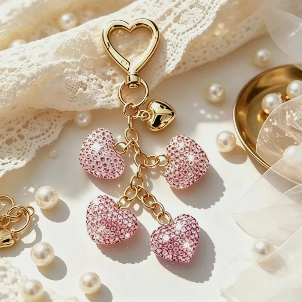 Layered Crystal Heart Rhinestone Keychain Bling Diamond Handbag Charm Creative Portable Backpack Pendant for Women Girl