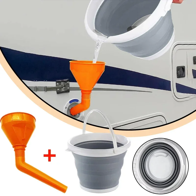 Motorhome Water Funnel Filler Hands Free 10L Collapsible Folding Bucket Silicon Grey Toilet Flush Caravan Campervan Accessories