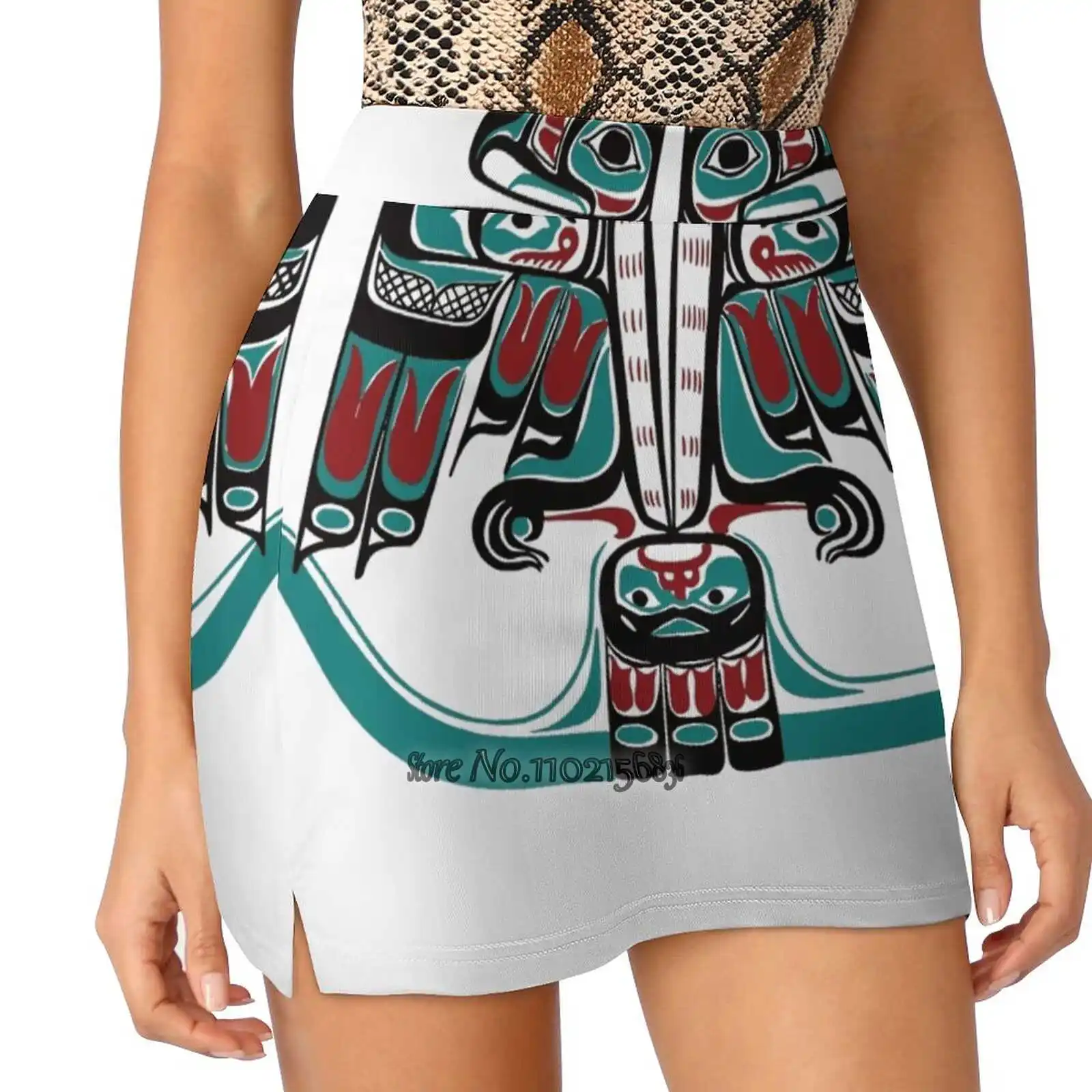 

Northwest Native Art Haida Tlingit Women'S Summer Fake Two Piece Skirts Casual Sports Beach Skirt Girl Skorts Indian Tribal Art