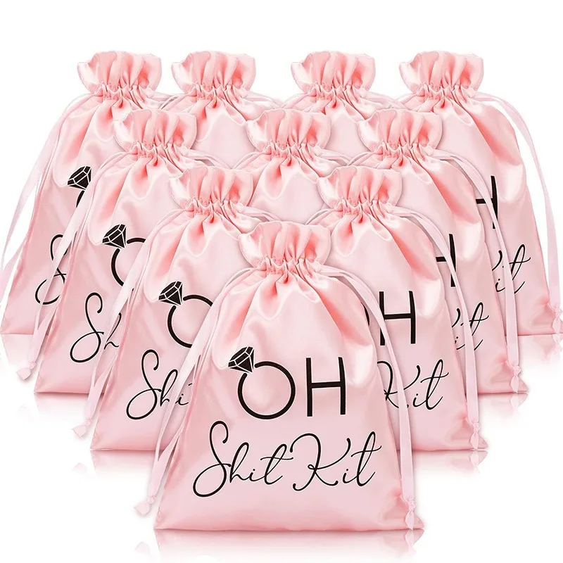 

20pcs/Lot 13*18cm 15*20cm Pink Satin Cloth Drawstring Pouches Wedding Hangover Recovery Kit Bag Free Shipping For Women