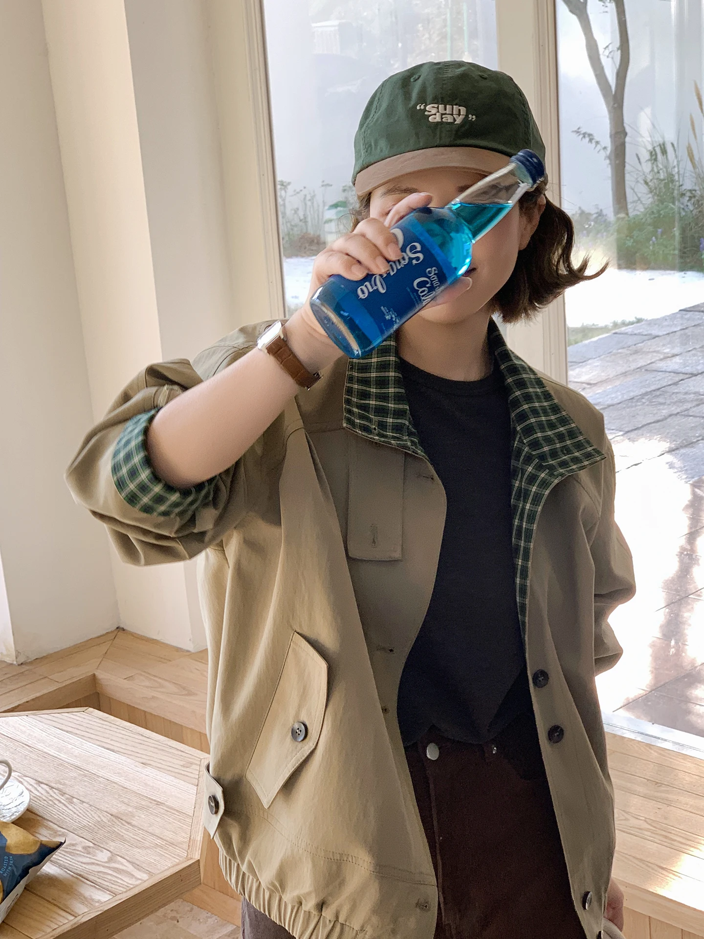 

ELINSU Винтажная женская куртка свободного кроя из смесового хлопка с клетчатым пэчворком и воротником, в стиле рабочей одежды, повседневная, с цветовыми блоками