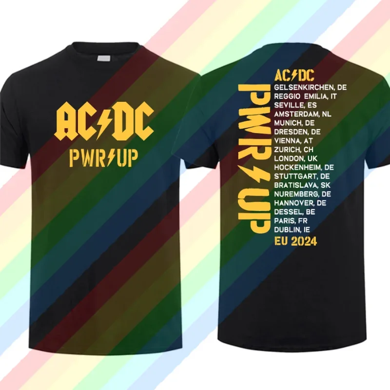 2024 Men T Shirt Casual AC Pwr Up World Tour 2024 DC Signature Rock Band T-shirt Graphic Summer 100% Cotton Cool Tee S-3XL Cool