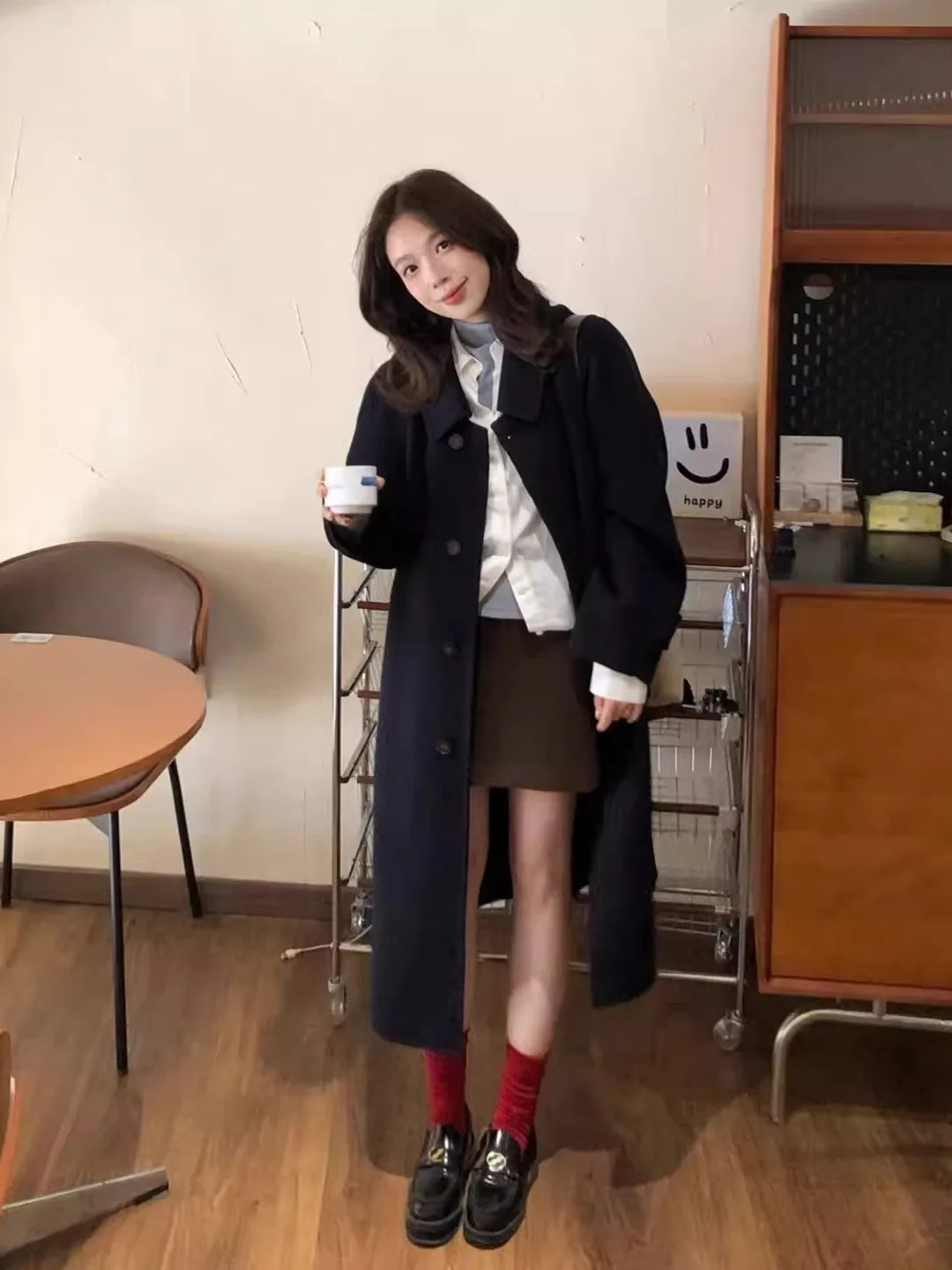 

Утепленное шерстяное пальто женское двустороннее с наполнителем из пуха, черное, для повседневной носки, с длинными рукавами, средней длины