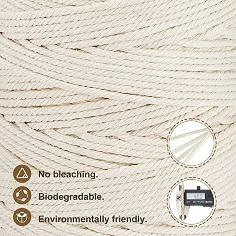 Macrame Cord 3/4mm 300m 100% Natural Cotton Macrame Rope Cotton Cord for DIY Crafts Knitting Plant Hangers Wedding Decor White