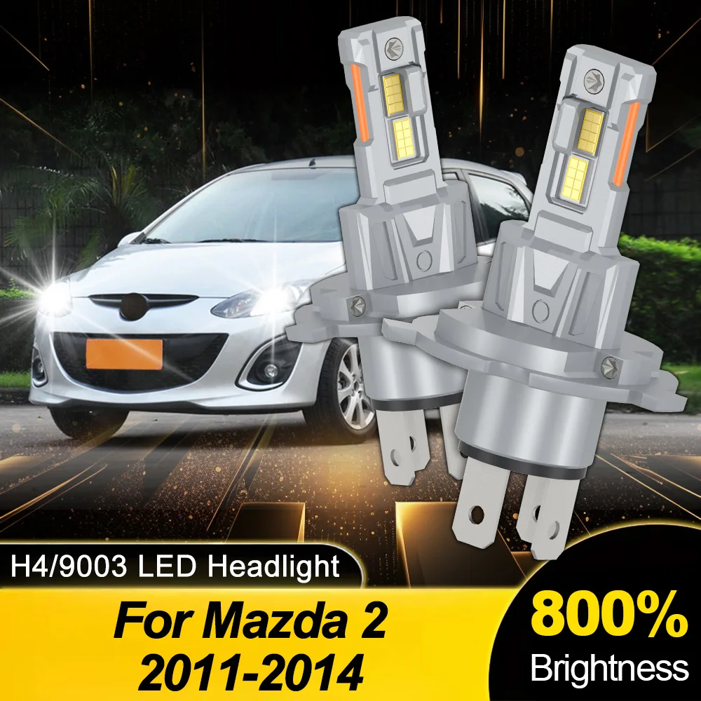 

2 шт. светодиодные лампы для фар H4 Turbo, 6000K, белый свет, ближний/дальний свет, Canbus, без ошибок, для Mazda 2 2011-2014