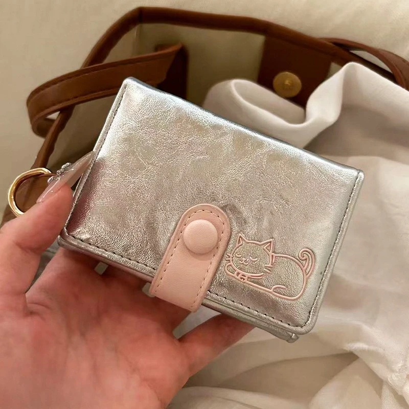 Fashion Cute Cat Short Wallet Large Capacity PU Leather Card Holder Purse Korean Style Three Fold Women Wallet
