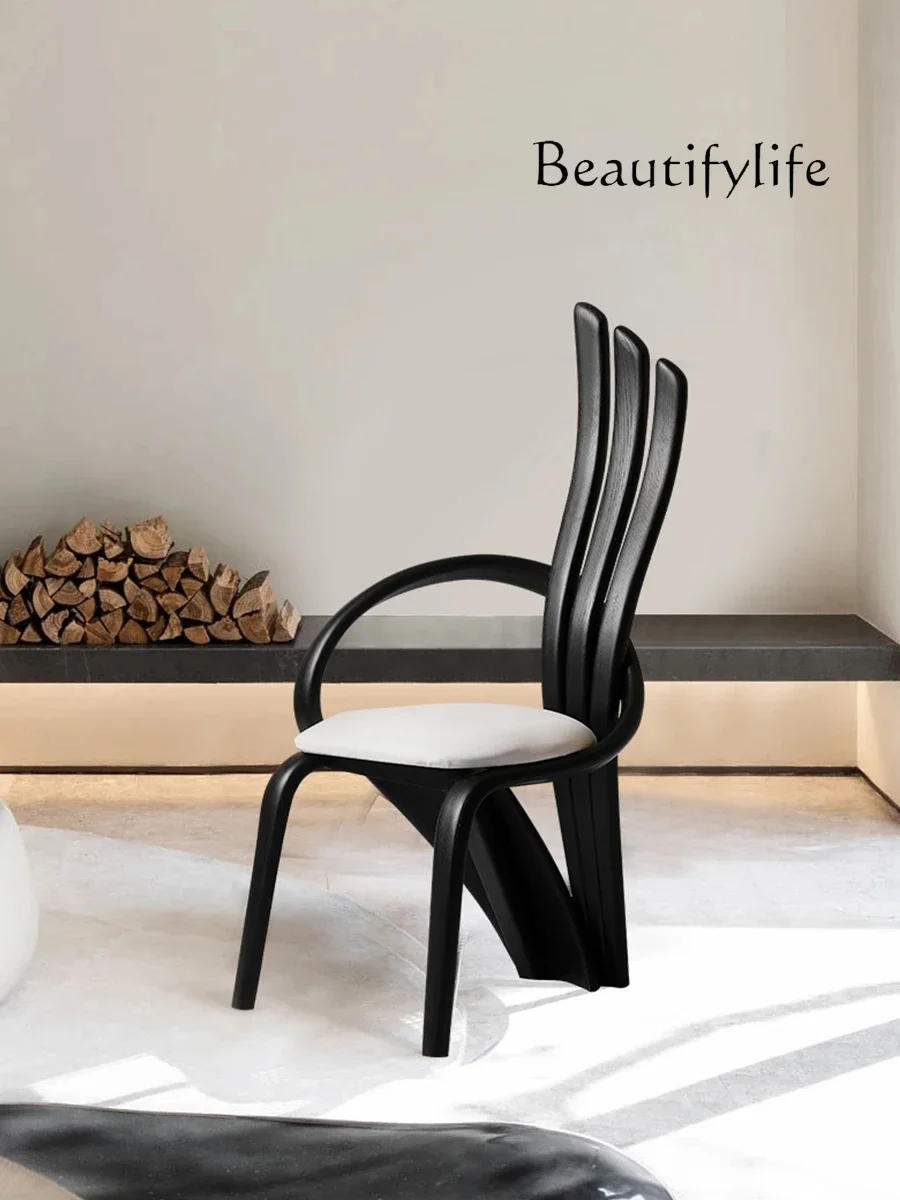 Italian light luxury dining chair wabi wind home high-end solid wood back chair designer creative dining table chair