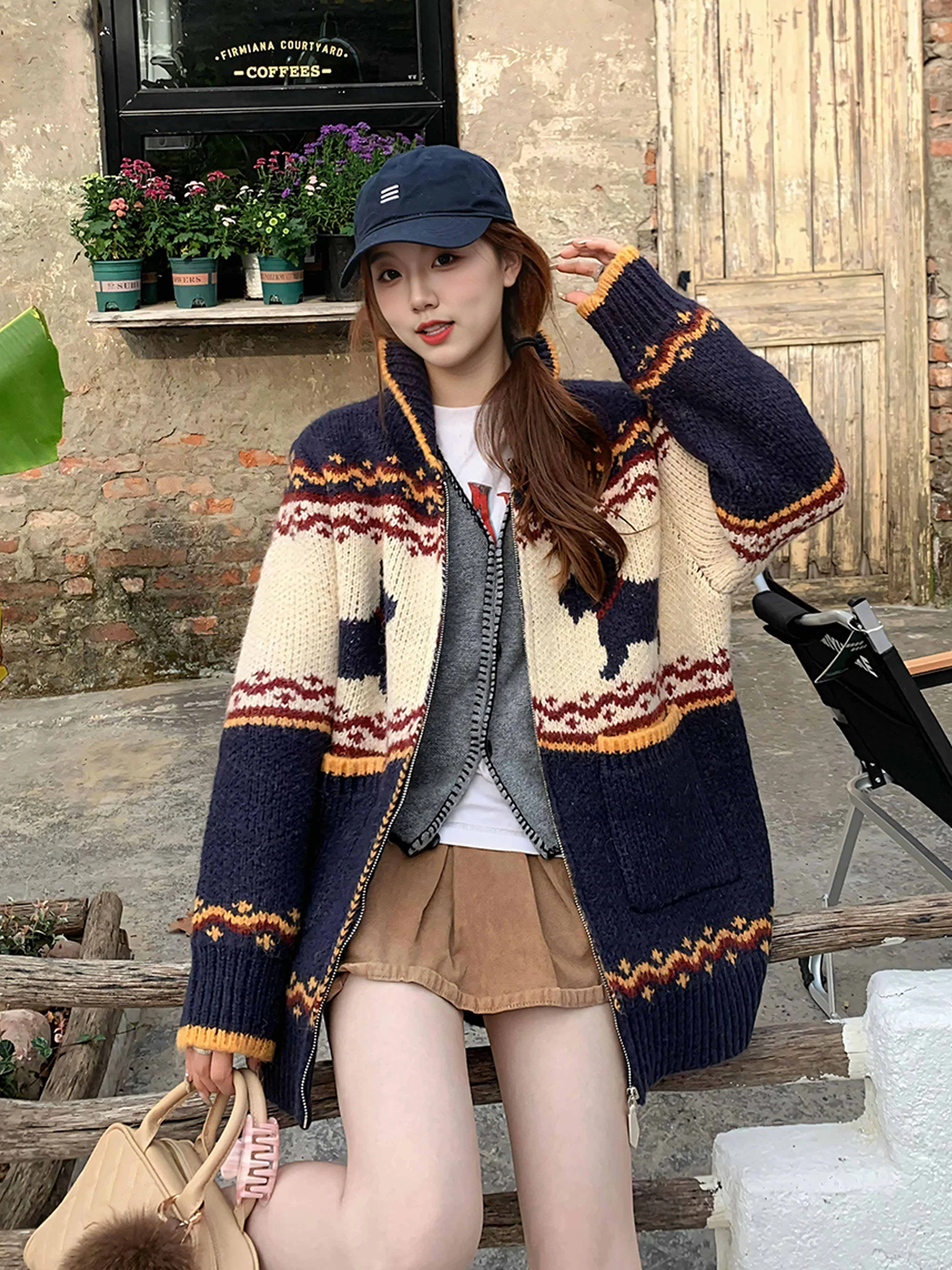 

Loose Women's Open Cardigan Sweater Autumn Winter Blue Color Blo Relaxing Feel Zipper Casual Sle Faionable Knitted Top