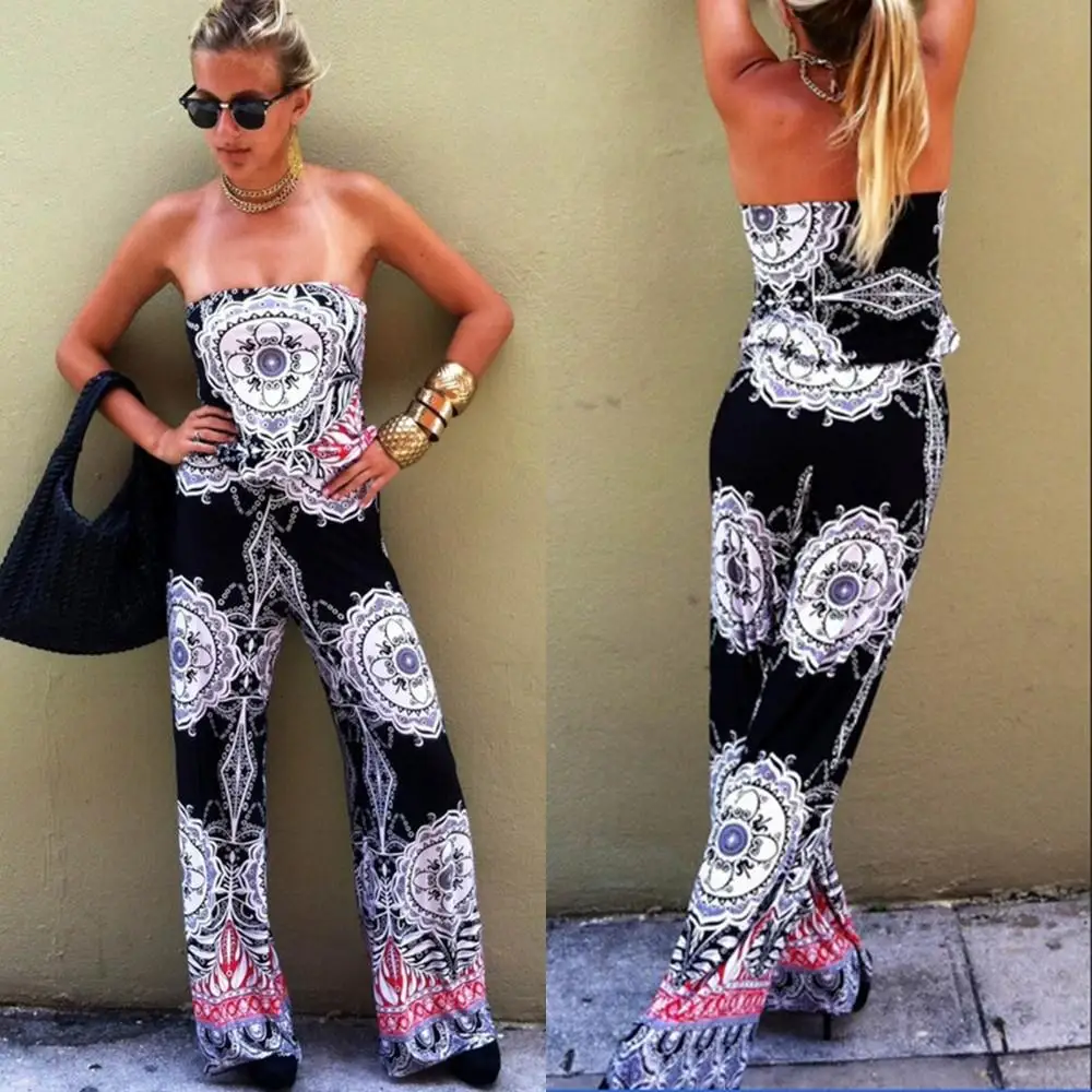 Sexy Bal wijde pijpen bedrukte jumpsuit casual broek voor dames polyestervezel l taille middelbare leeftijd dames Faion