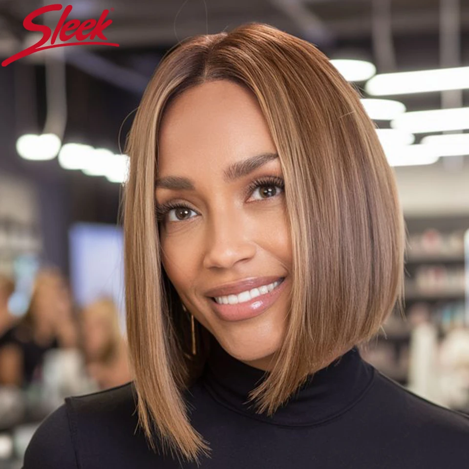 

Sleek 4# Brown Colored Short Bob Lace Wigs P4/30 Brown Highlight Colored Human Hair Wigs 5X1 Short Straight Bob Lace Wigs