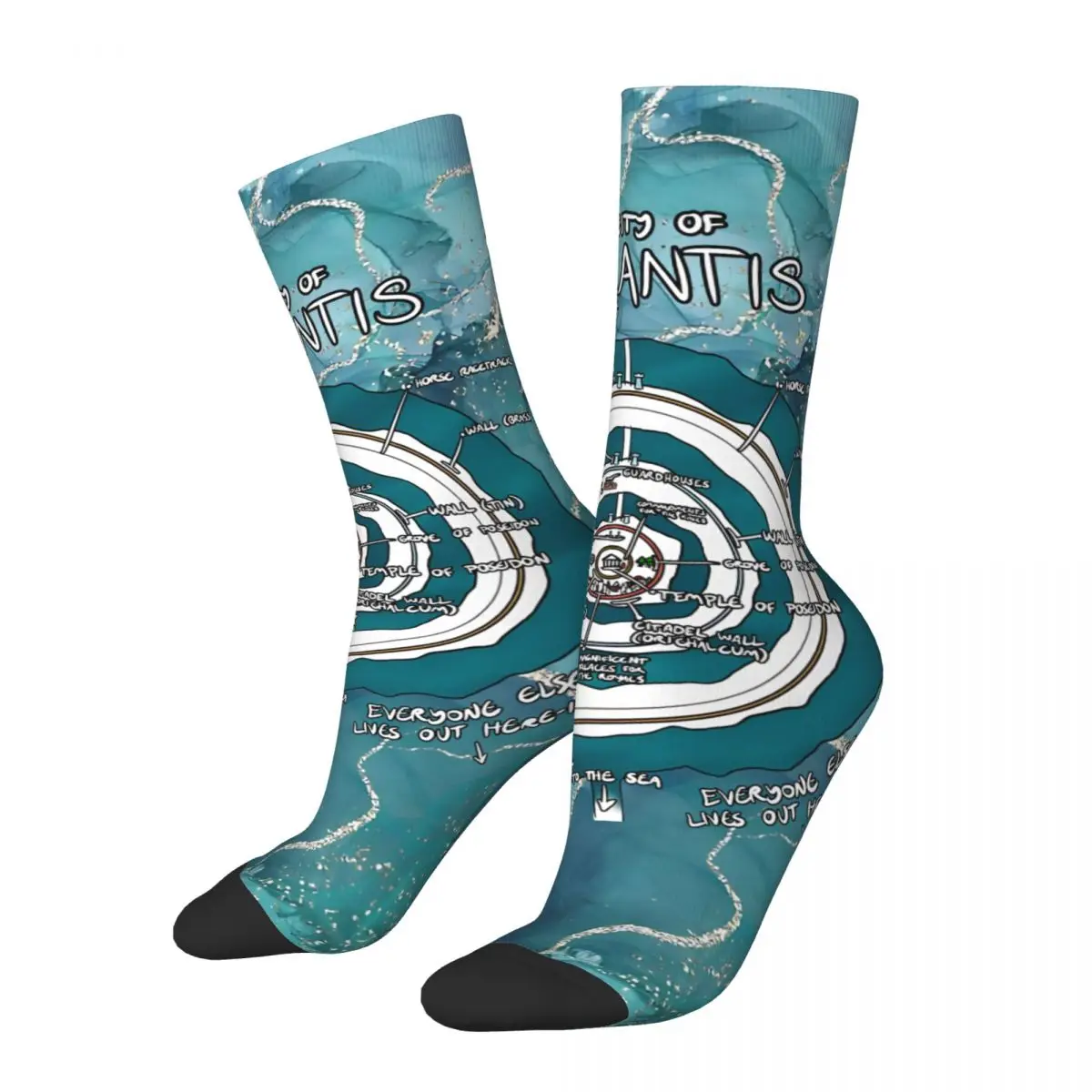 Crazy compression Cute Sock for Men Harajuku A-Atlantiss Seamless Pattern Crew Sock Novelty