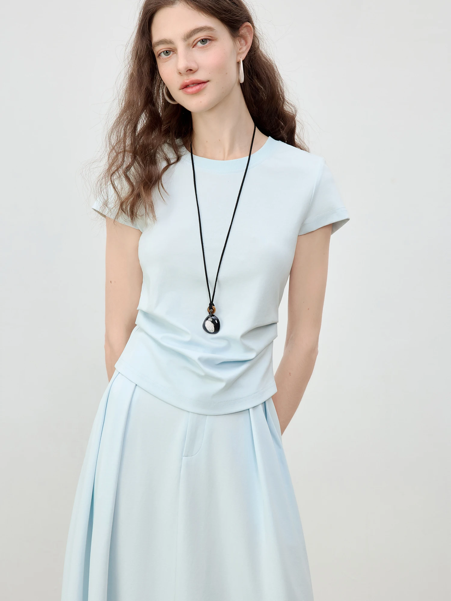 ZIQIAO Petite Unique Elegant Waist-defining Top and Skirt Set - Summer 2025 New T-Shirt and Half Skirt 25ZQ92157+25ZQ92156