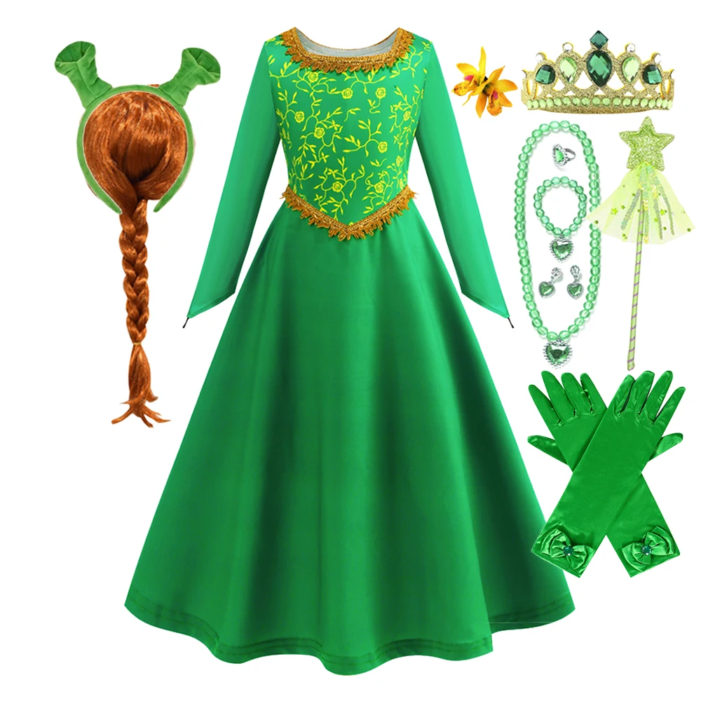 

Fiona Dress Cosplay Princess Costume Kids Halloween Carnival Theme Party Vestido Girls Role Play Green Dresses Birthday Gift