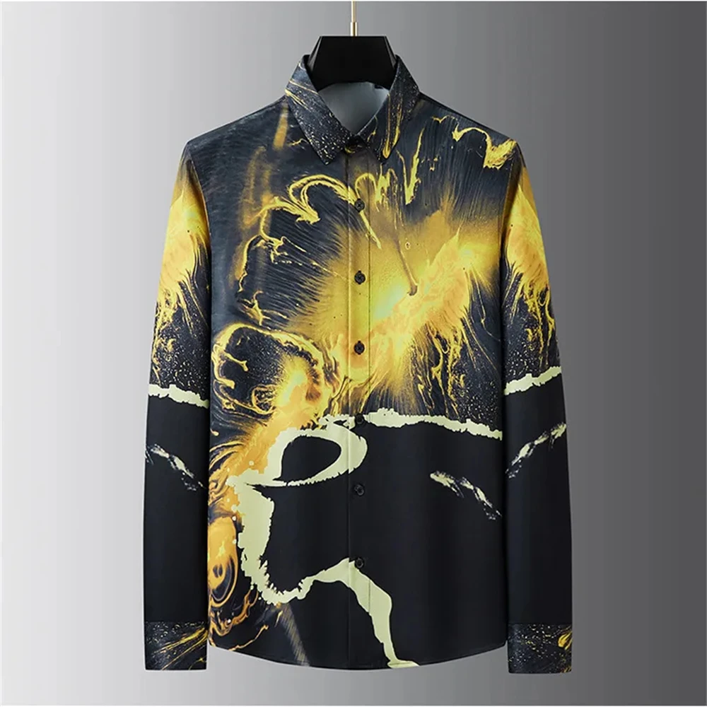 Luxury Letter Print Shirt Men's Long Sleeve Slim Fit Casual Shirt High Quality Fashion Korean Extra Large Size Men's Clothing