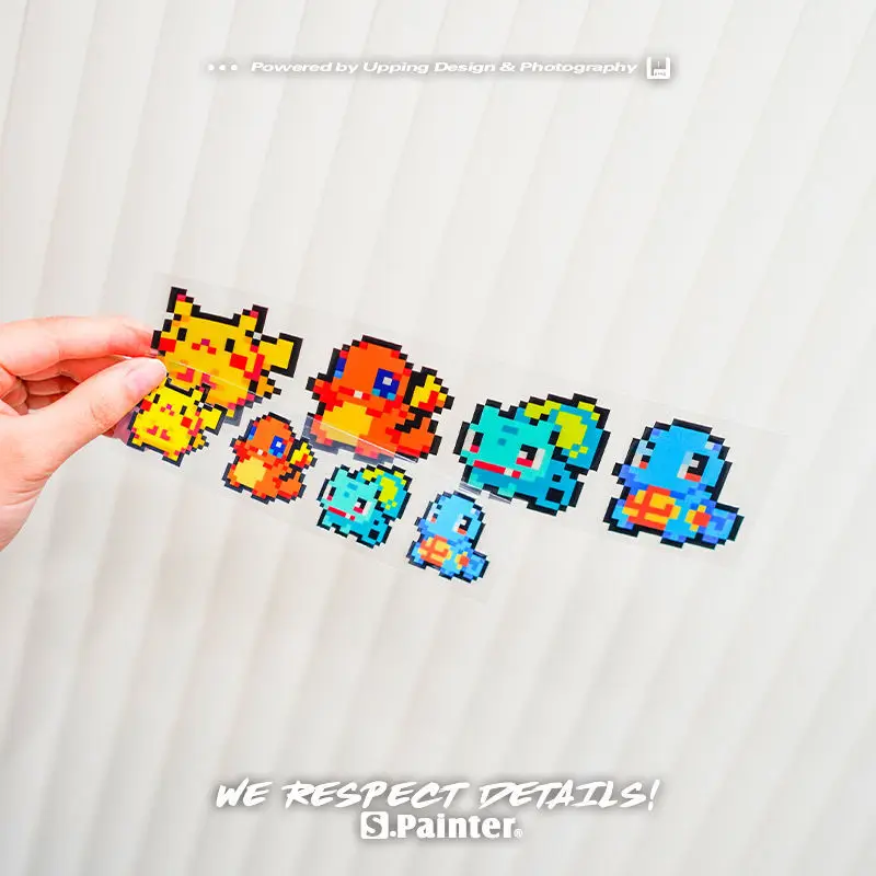 Anime Pokemon Pikachu Car Pixel Stickers Kawaii Elf Ball Personality Stickers Car Windshield decal Decor Reflective Stickers new