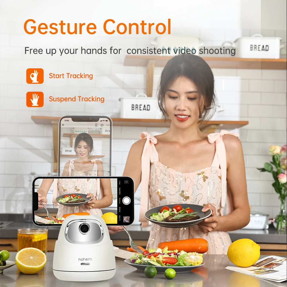 Hohem GO Auto Face กำลังติดตาม Gimbal Stabilizer 360หมุนแท็บเล็ตโทรได้การติดตามผู้ถือ Selfie Stick ขาตั้งกล้องสำหรับ Live Vlog