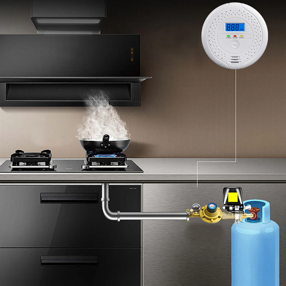 كاشف أول أكسيد الكربون الرقمي يعمل بالبطارية، إنذار ثاني أكسيد الكربون، إنذار مسموع ومرئي، كاشف ثاني أكسيد الكربون المحمول للاستخدام المنزلي