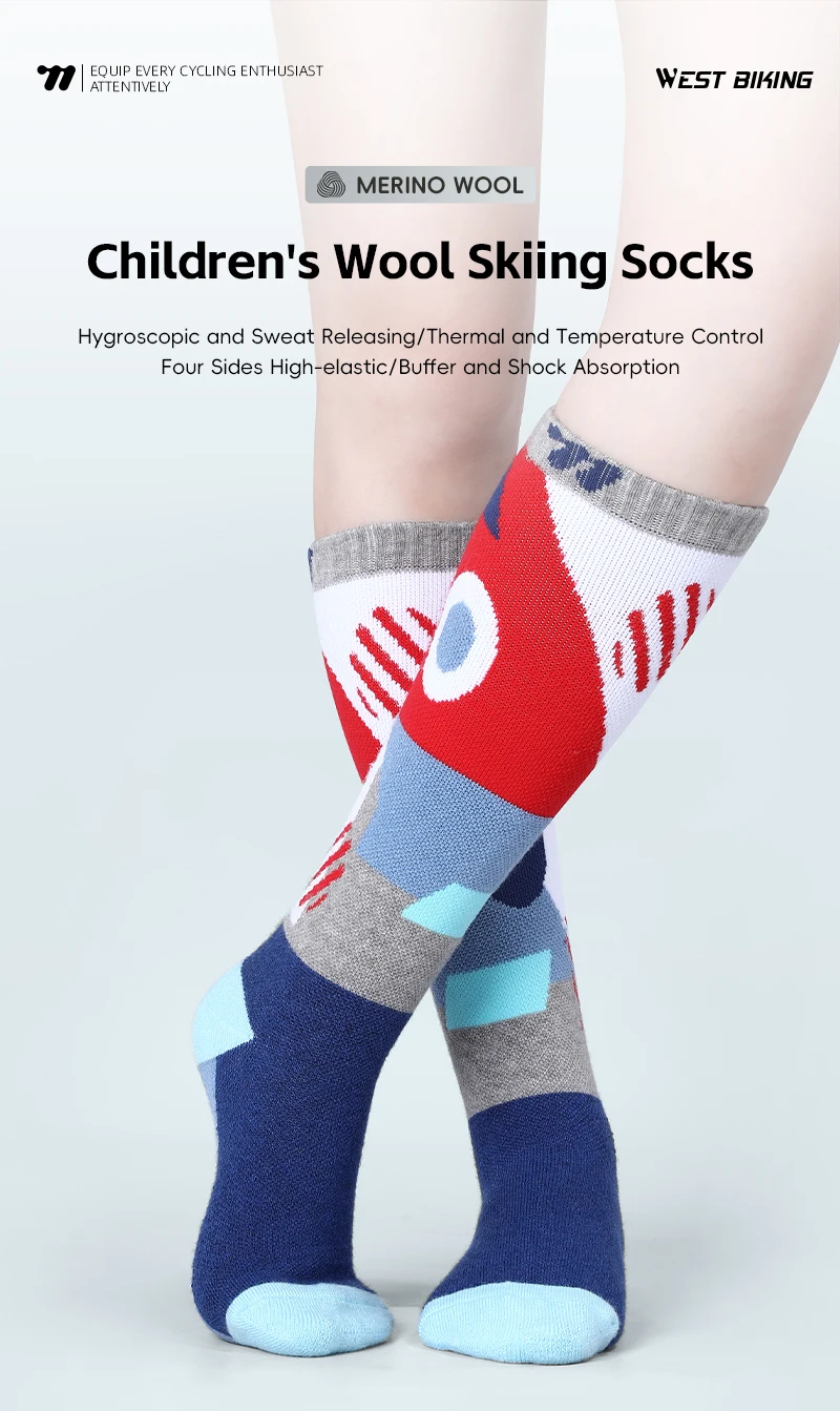 WEST BIKING Thermosocken aus Merinowolle für Jungen und Mädchen, feuchtigkeitsableitend, verdickt, warm, Ski, Wandern, Dämpfung, Kompressions-Sportsocken – Detail 1