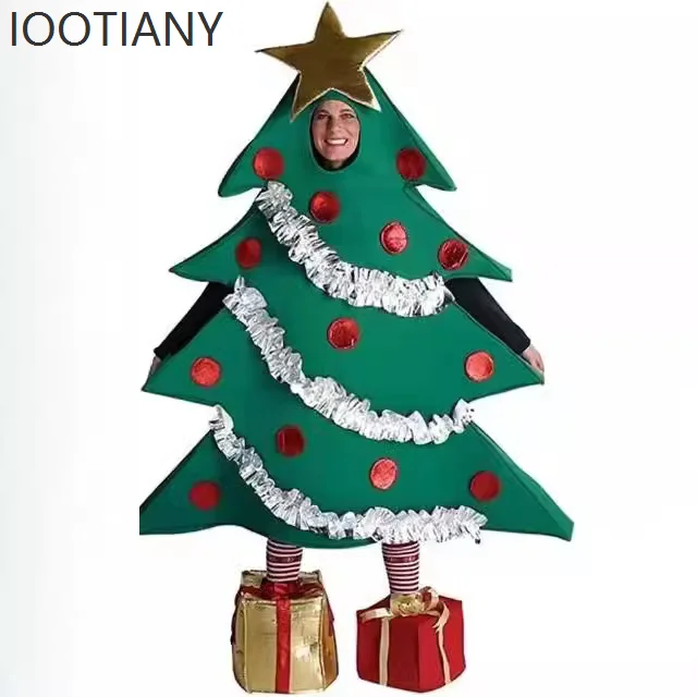 

IOOTIANY Adult Unisex Christmas Cosplay Christmas Tree-shaped Bodysuit With Foot Covers Parent-child Stage Performance Costume