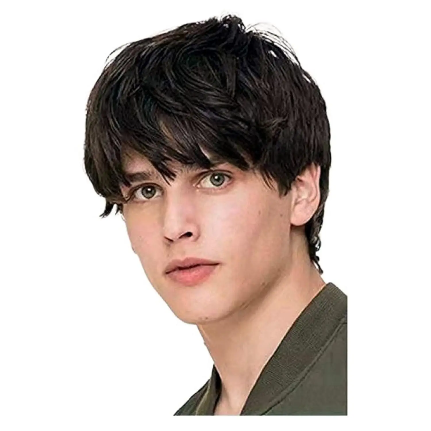 Men's Short Hair Synthetic Wig with Bangs Fluffy Wig Syntheic Fiber Headgear for Daily Life Party Decoration