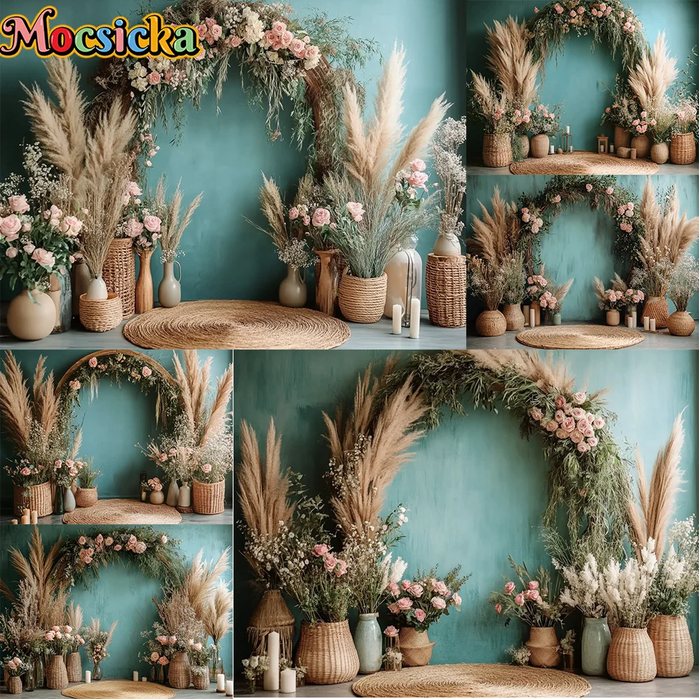 Mocsickaการถ่ายภาพพื้นหลังBohoดอกไม้Archesตกแต่งฉากหลังสําหรับอาบน้ําเด็กทารกแรกเกิดวันหยุดPortrait Studio Props