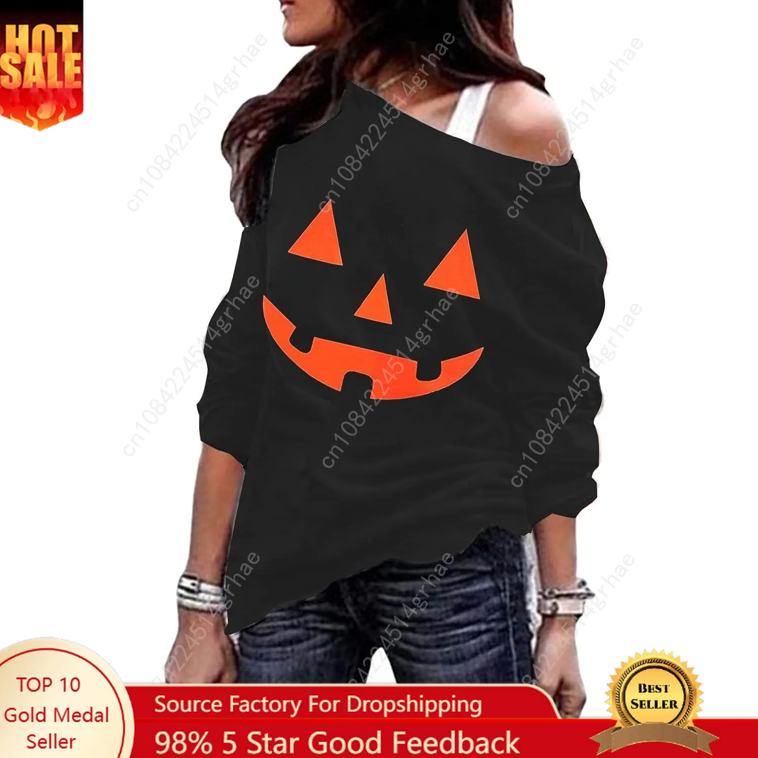 Halloween Sweatshirt Dames Off Schouder Heksenkostuum Pompoen Sweatshirts met lange mouwen