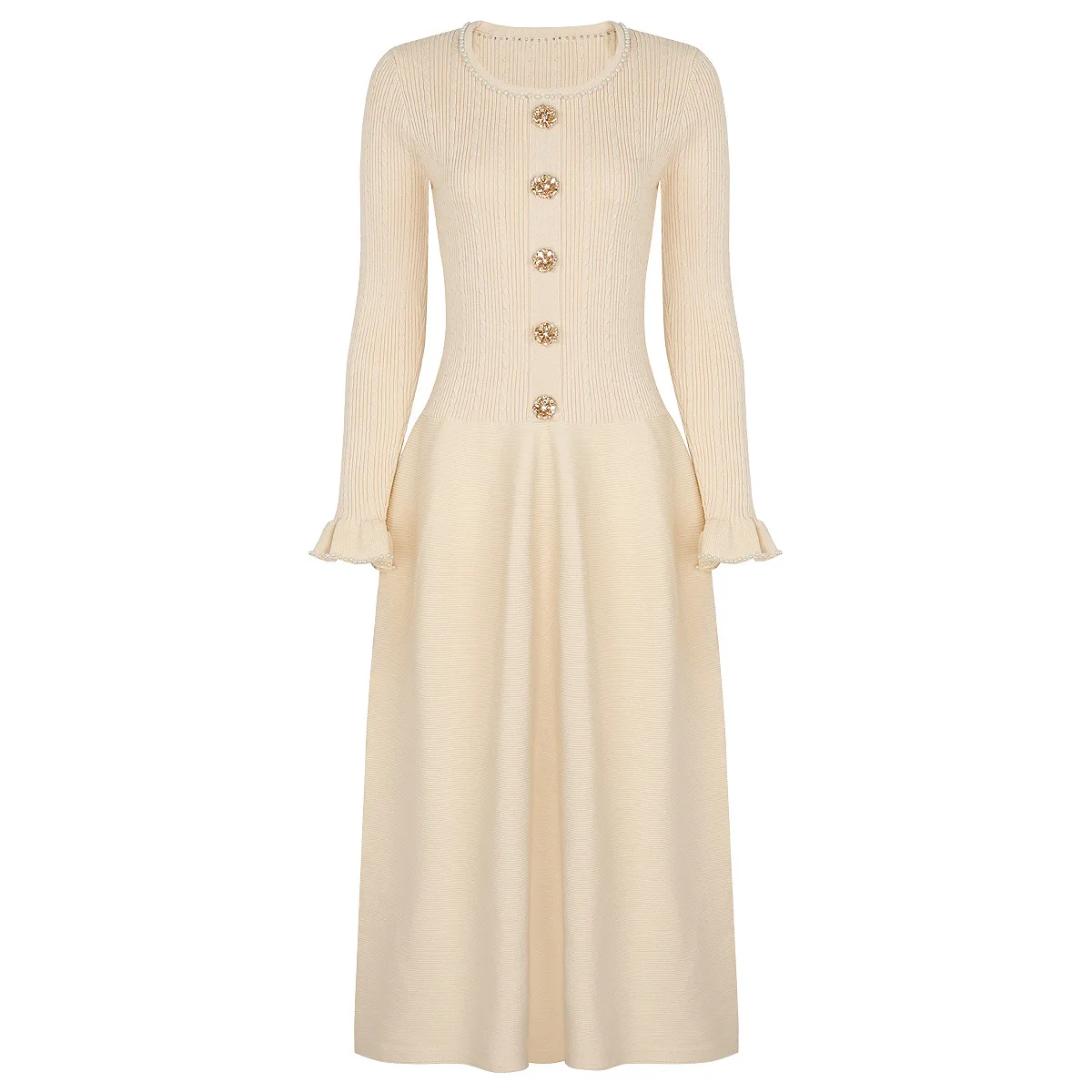 Robe tricotée à manches longues, personnalisée, qualité 25182, nouvelle collection, à la mode, industrie lourde, perles, coupe cintrée et amincissante