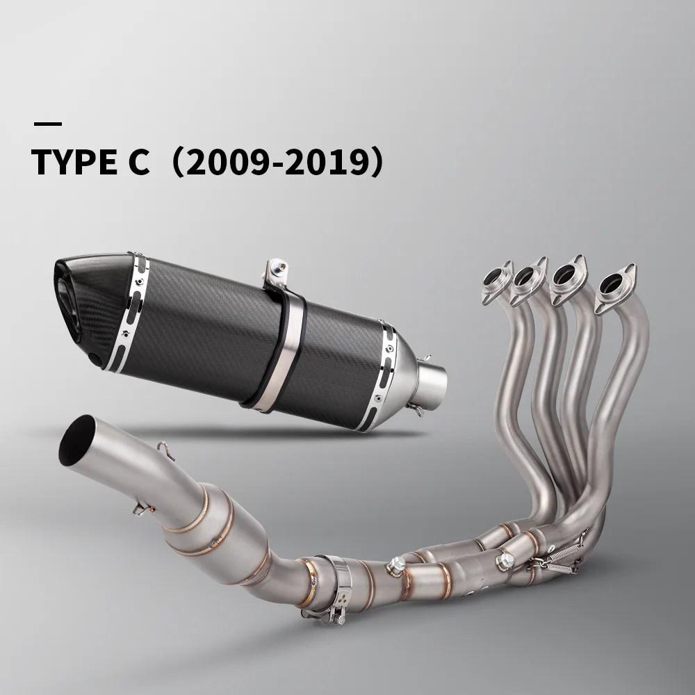 Motorcycle Exhaust System For ZX6R ZX636 ZX-6R 2009 - 2019 Front Link Pipe With Double Oxygen Sensor Modified Carbon Muffler 51m