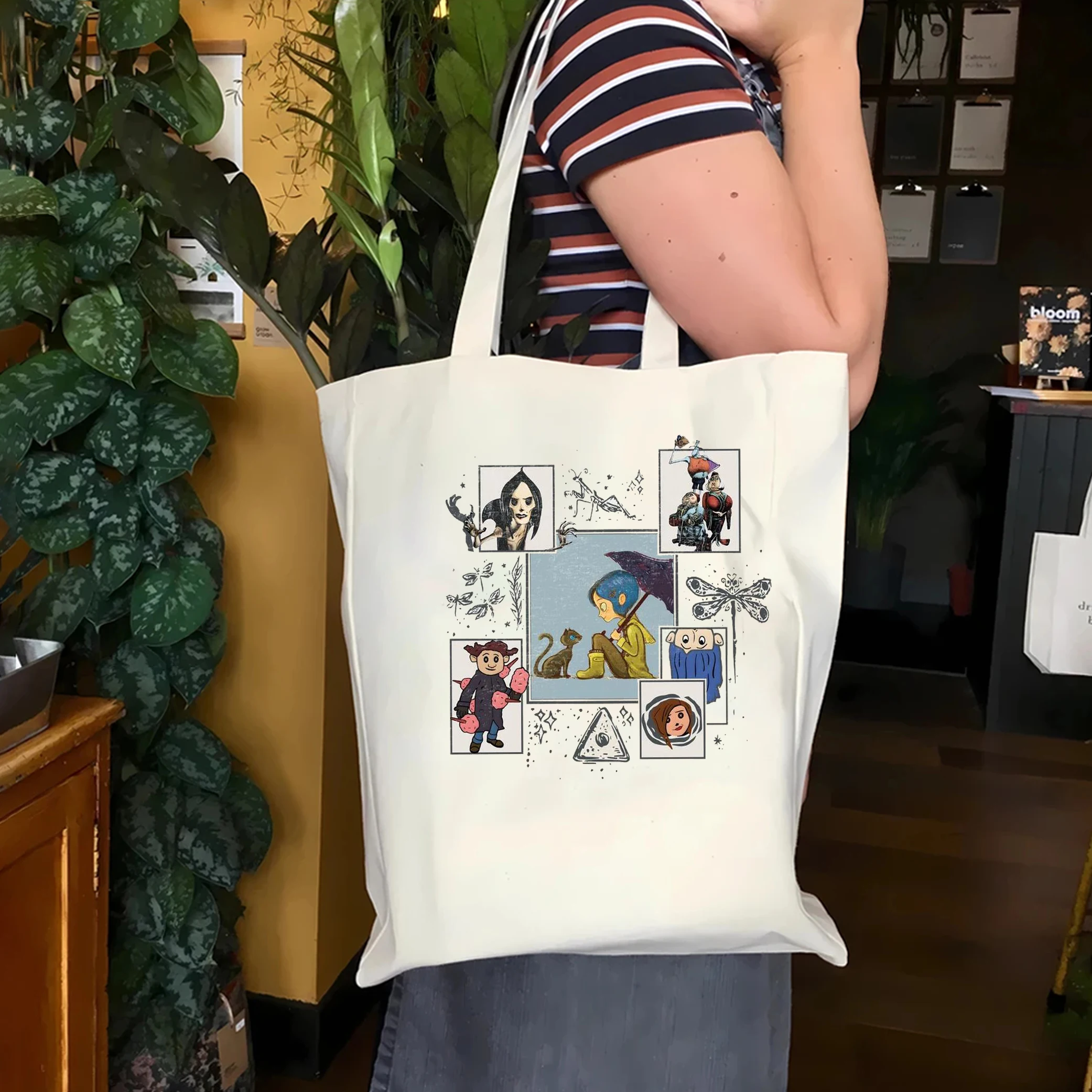 Borsa a tracolla per Film Coraline borsa in tela di Halloween borsa a tracolla per Film Horror borsa a tracolla per Film Fantasy borsa a tracolla