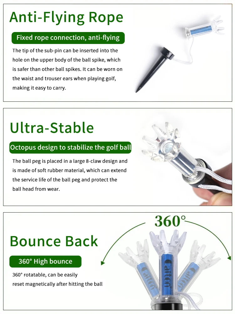 Caiton 5-teiliges magnetisches Golf-Tee-Set aus Kunststoff, 360 ° Bounce, 3 Größen – Premium-Golfzubehör zur Verbesserung der Genauigkeit und Leistung – Detail 2