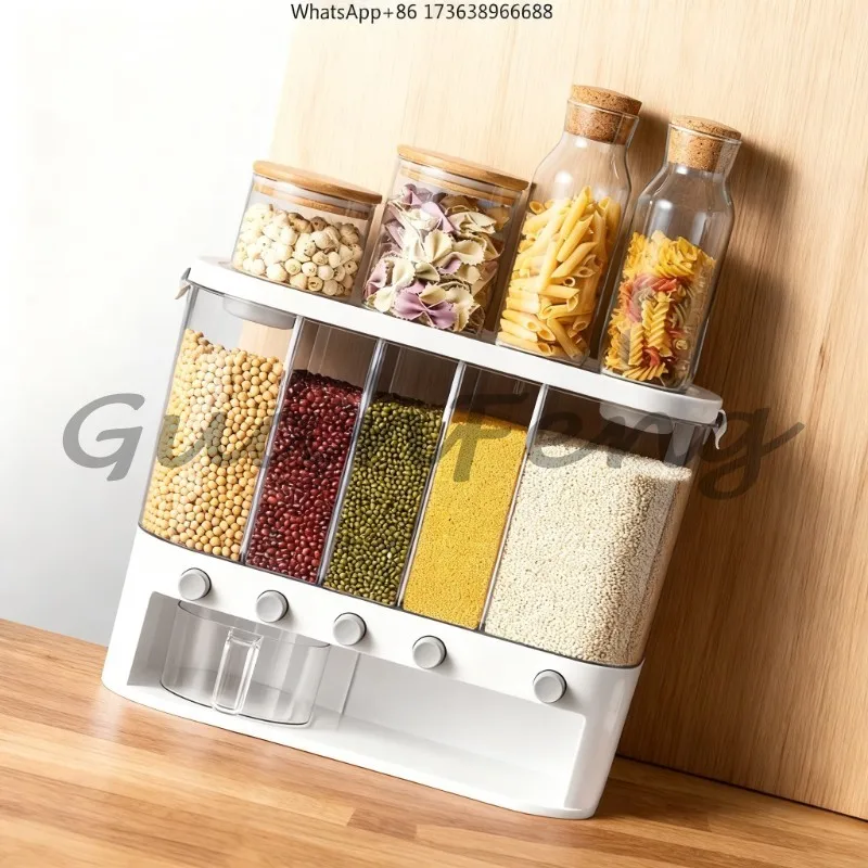 Plastic Wall Mounted Dry Food Dispenser, Grain Cereal Rice Storage Container Box for Kitchen Organization