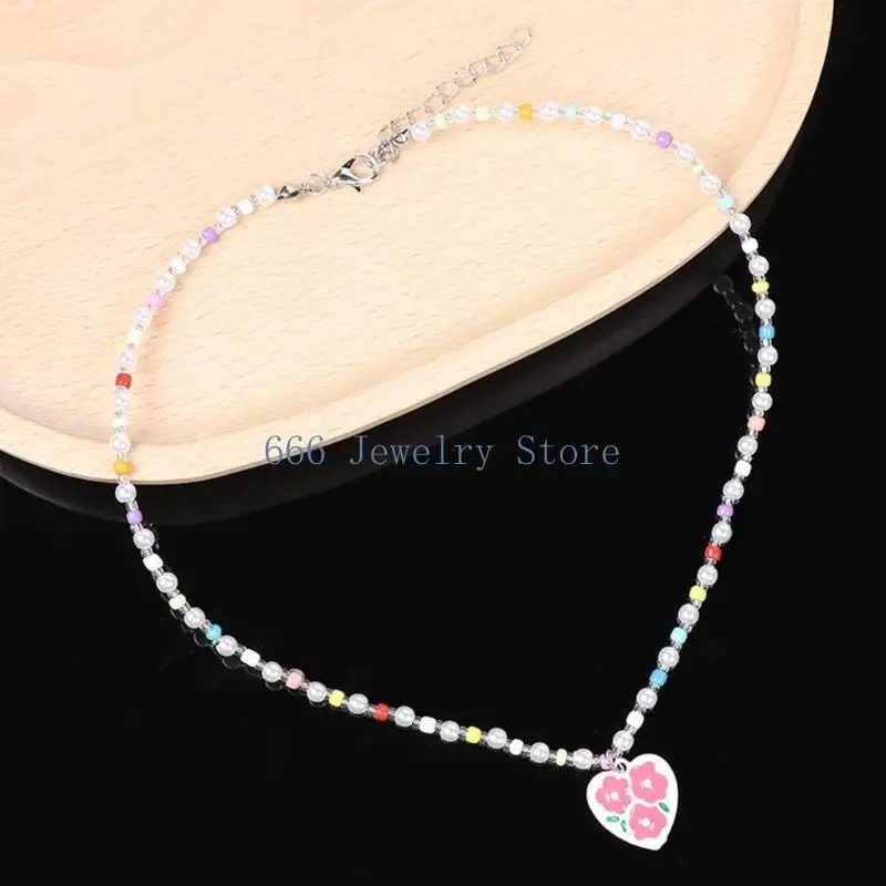F2TD قلادة زهرة زهرة ملونة للنساء مترقم قلادة القلب الأنيقة #4
