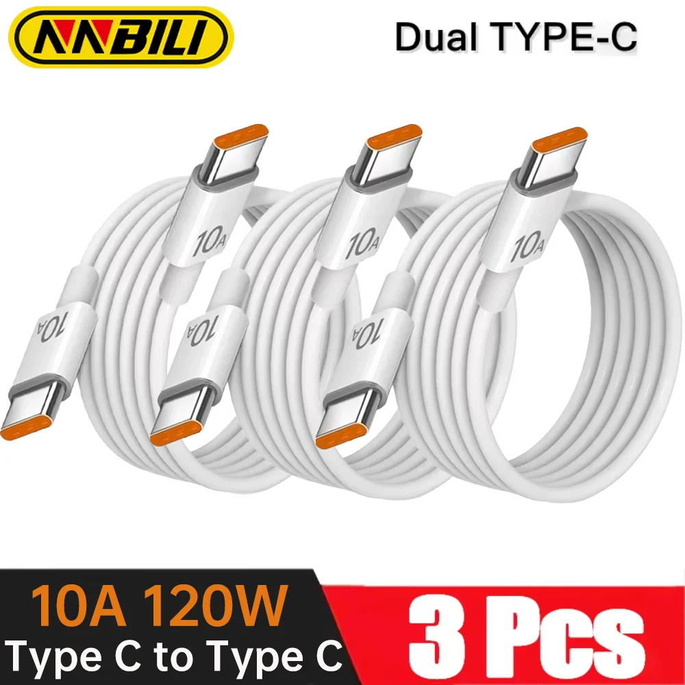 NNBILI 3szt Uniwersalna szybka ładowarka 120W 10A PD Podwójny kabel szybkiego ładowania typu C Przewód do Samsung iPhone 15 16 HUAWEI