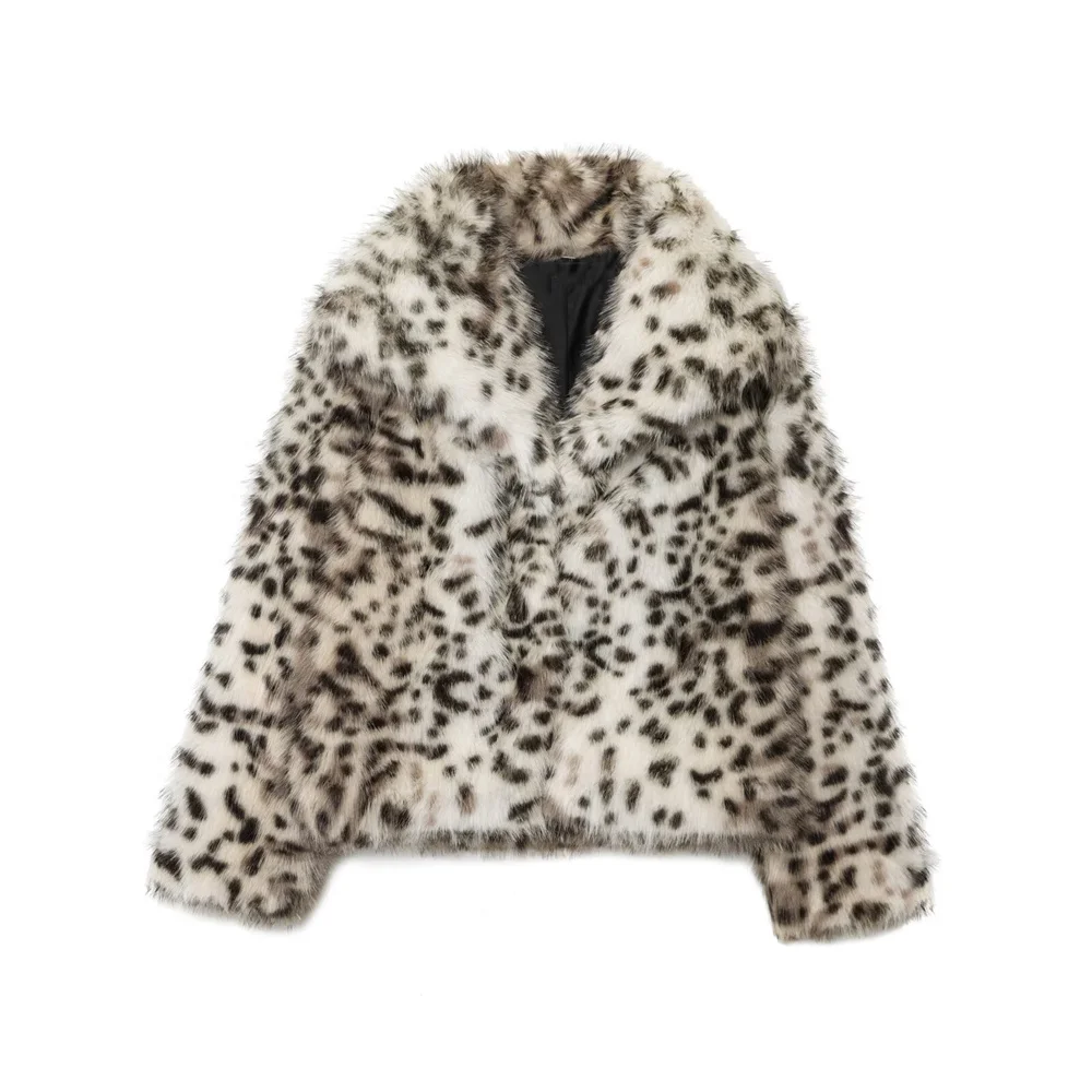 

Autumn and winter women's clothing new fashion casual versatile lapel long sleeved animal print artificial fur jacket jacket