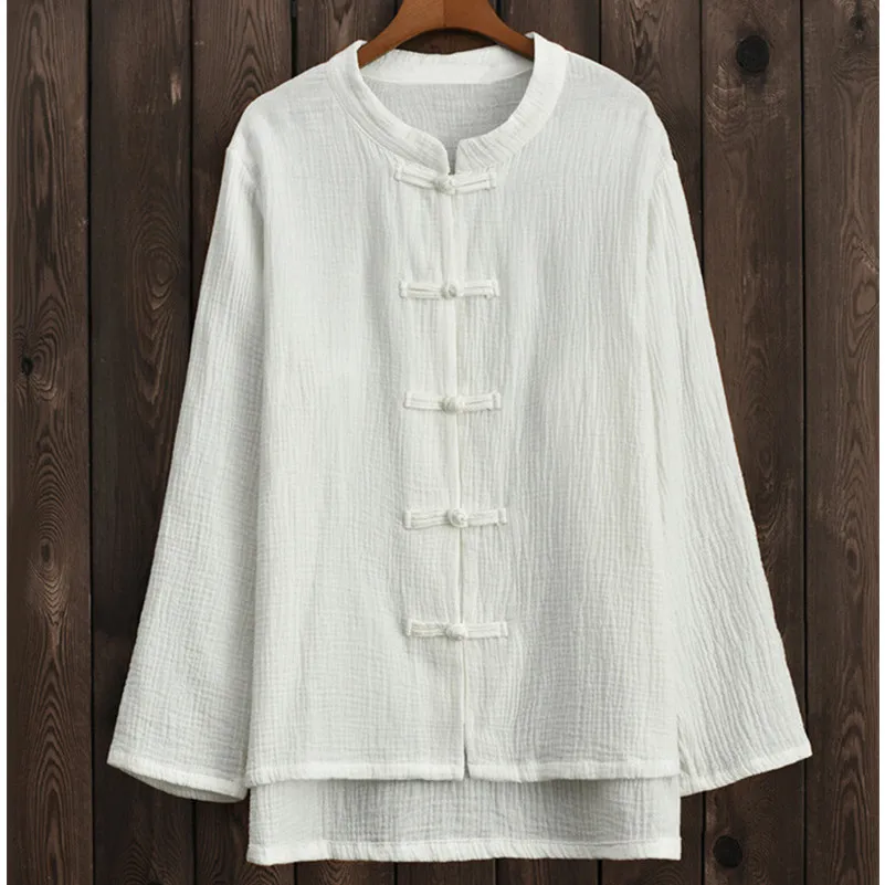 Women's plus Size Cotton Linen Button-Up Shirt Vintage Chinese Style Casual Long Sleeve Top for Spring/Autumn