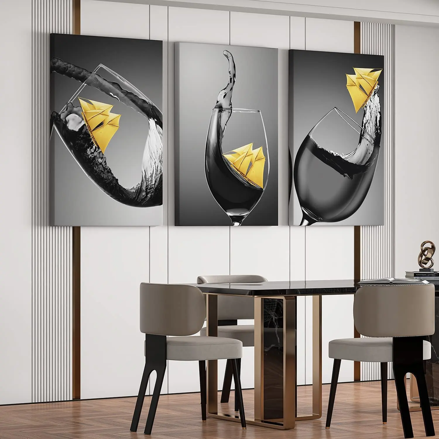 Canvas painting triple combination wine glass dining room decorative painting living room dining room porch poster