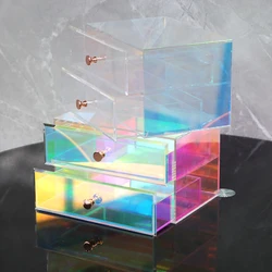 Customize high-end iridescent acrylic 2 layers drawer storage box light yellow acrylic box with drawers