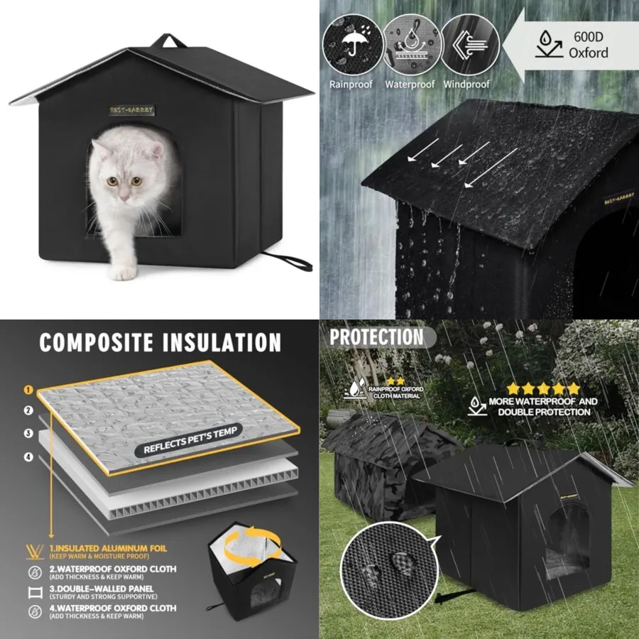 

Outdoor Cat House, Feral Cat House Insulated with Mat and Clip, Weatherproof and Insulated, Cat Beds for Cats Kittens Puppies,