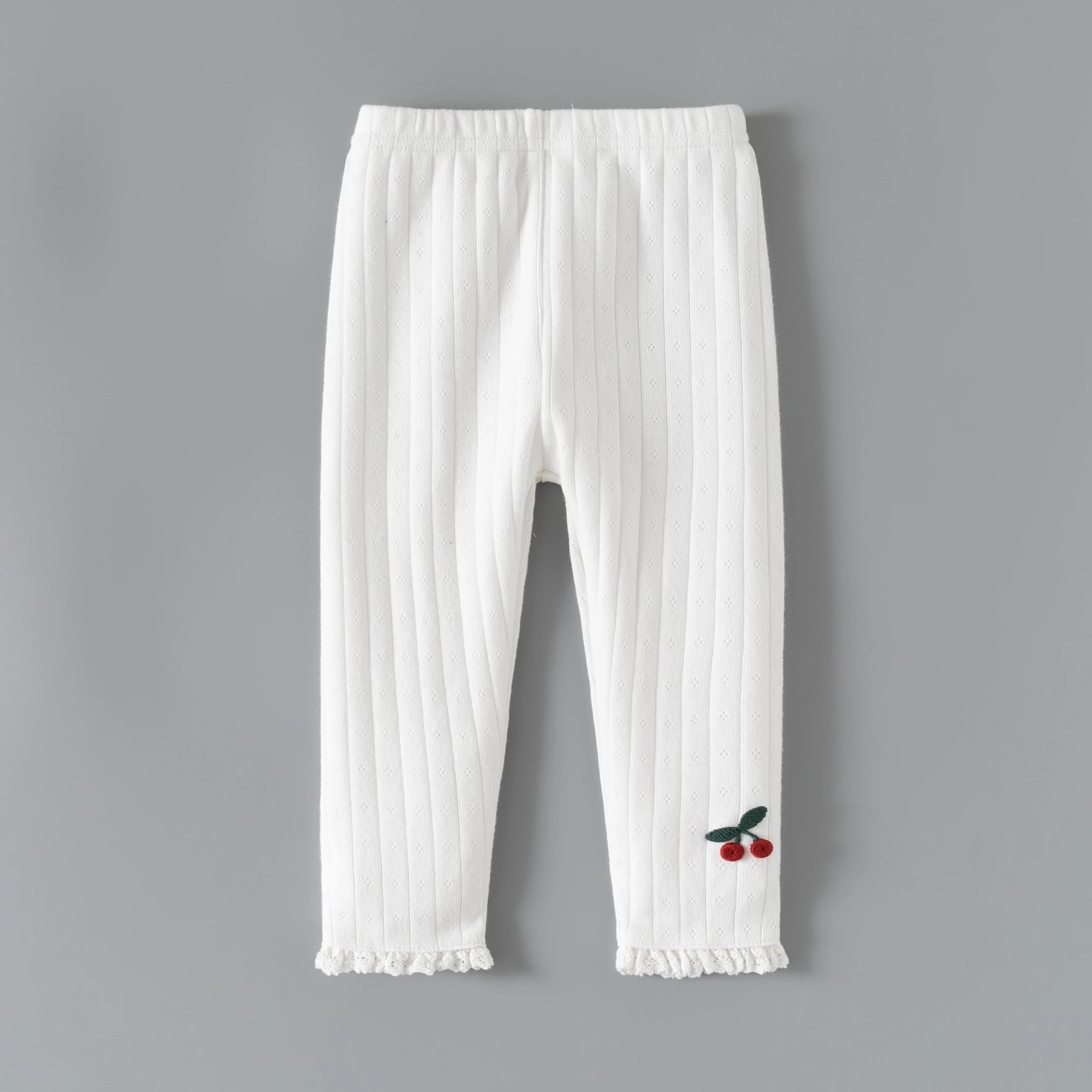 Cherry Baby Leggings for Girls White Elastic Cotton Toddler Girl's Pants