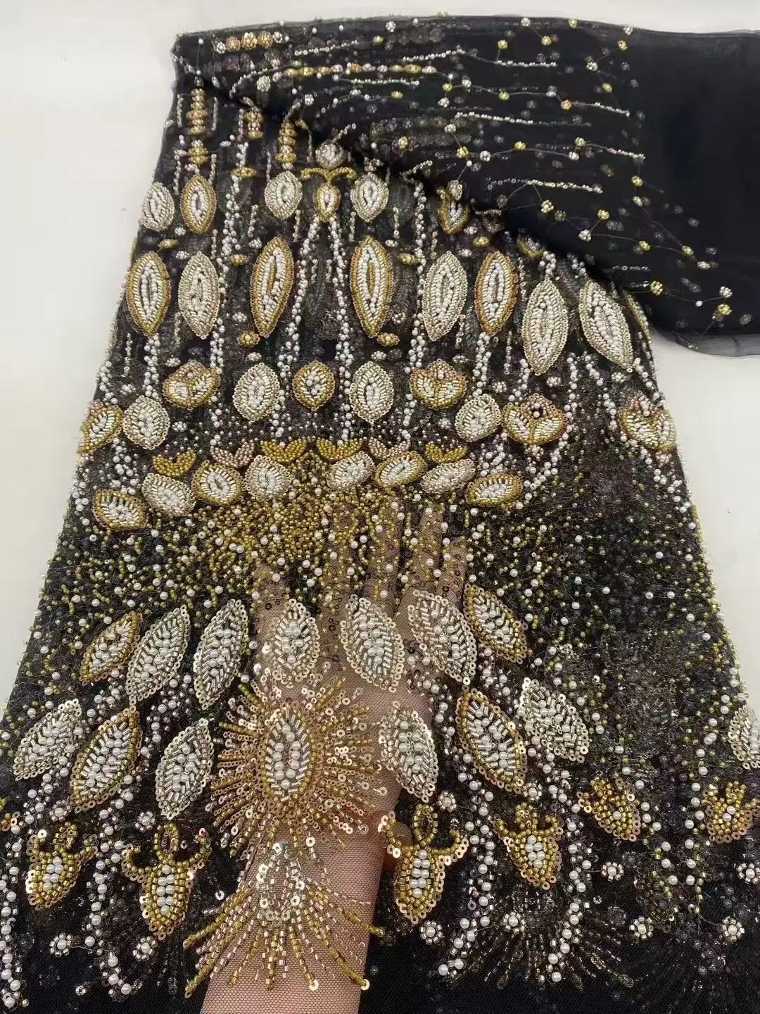 아프리카 헤비 비즈 레이스 원단 2025 고품질 나이지리아 스팽글 자수 프랑스 튤 원단 웨딩 파티용