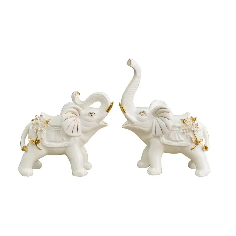 Modern Ceramic Elephant Figurine Luxury Home Decor for Living Room TV Cabinet Wine Shelf Auspicious Housewarming Gift